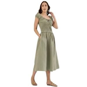 NWT Sim & Sam Women’s Milkmaid Smocked Midi Dress Green Size Small